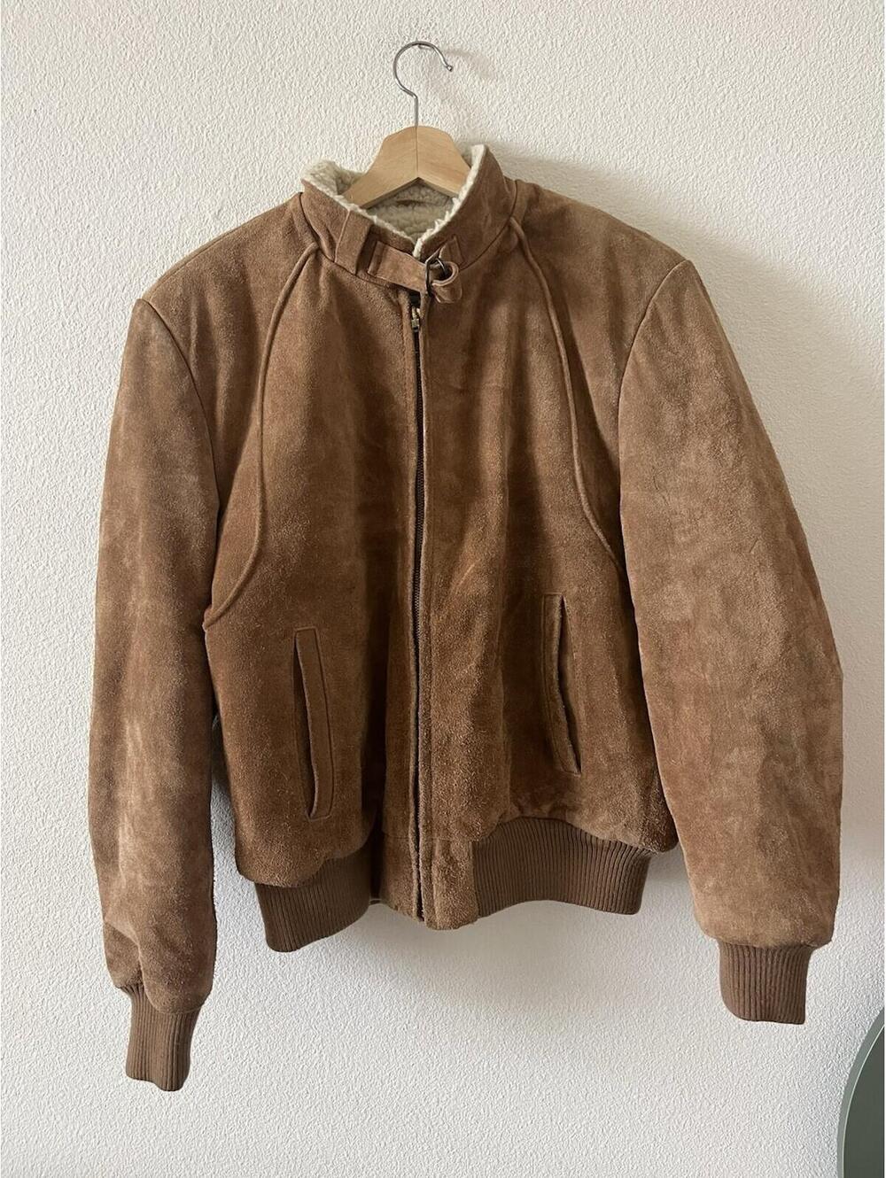 Michael Charles Vintage Suede Sherpa Bomber Jacket Med